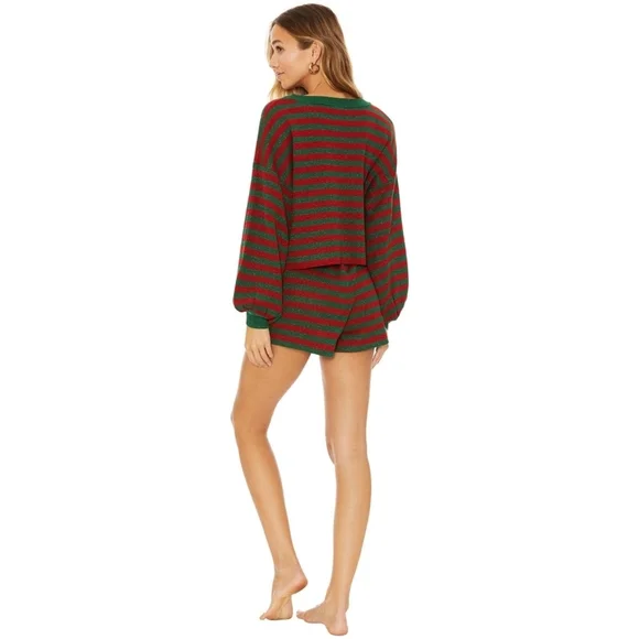 BEACH RIOT // red green stripe relaxed fit elastic drawstring balboa knit shorts - Picture 7 of 10